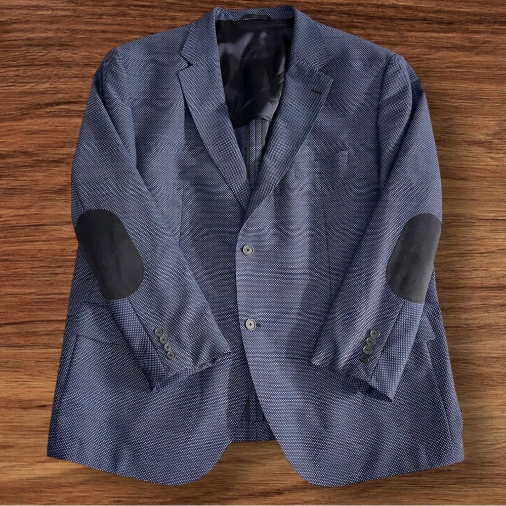 Hugo Boss | Men’s Navy Blue Virgin Wool Jaye Elbow Patch Sport Coat Blazer ~ 54R - Picture 1 of 13